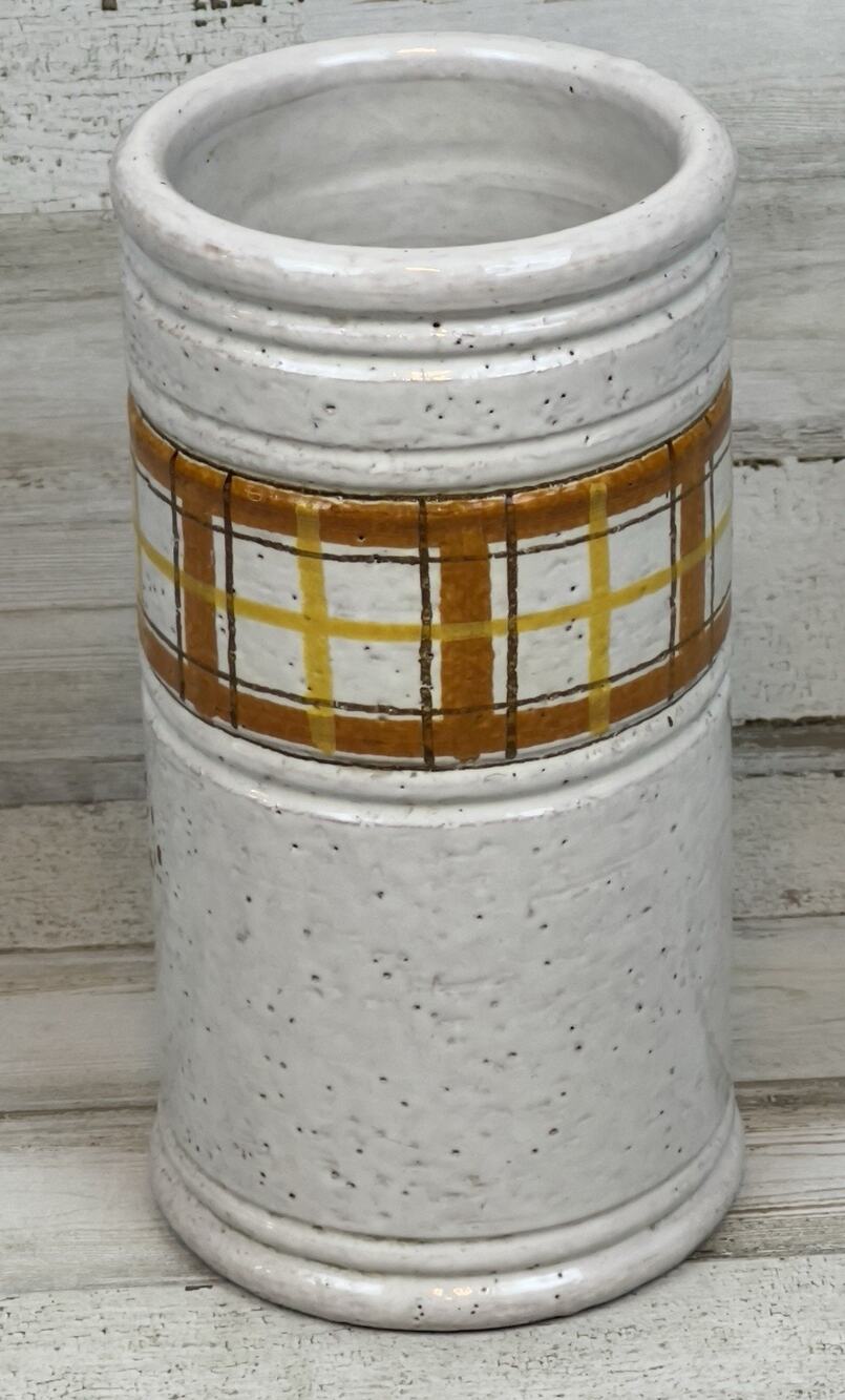 VTG MCM Rosenthal Netter Aldo Londi Designed Textured Pottery Vase Italy Plaid